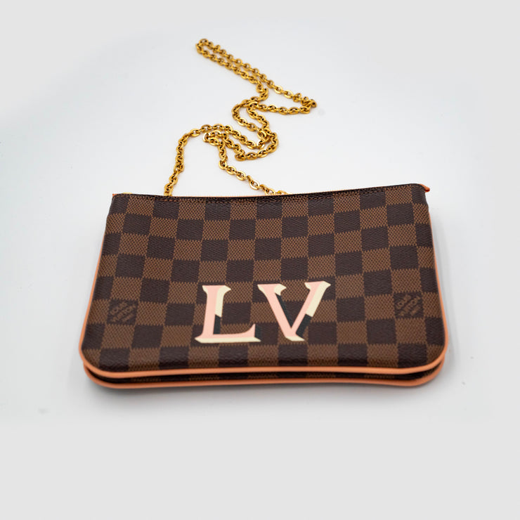 Louis Vuitton Damier Ebene and Rose Ballerine Double Zip Pochette