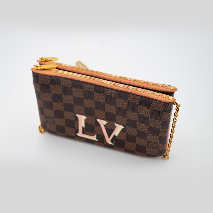 Louis Vuitton Damier Ebene and Rose Ballerine Double Zip Pochette