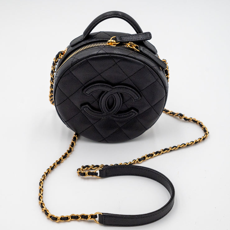 Chanel Caviar Quilted Small Round Vanity With Chain