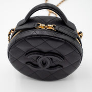 Chanel Caviar Quilted Small Round Vanity With Chain