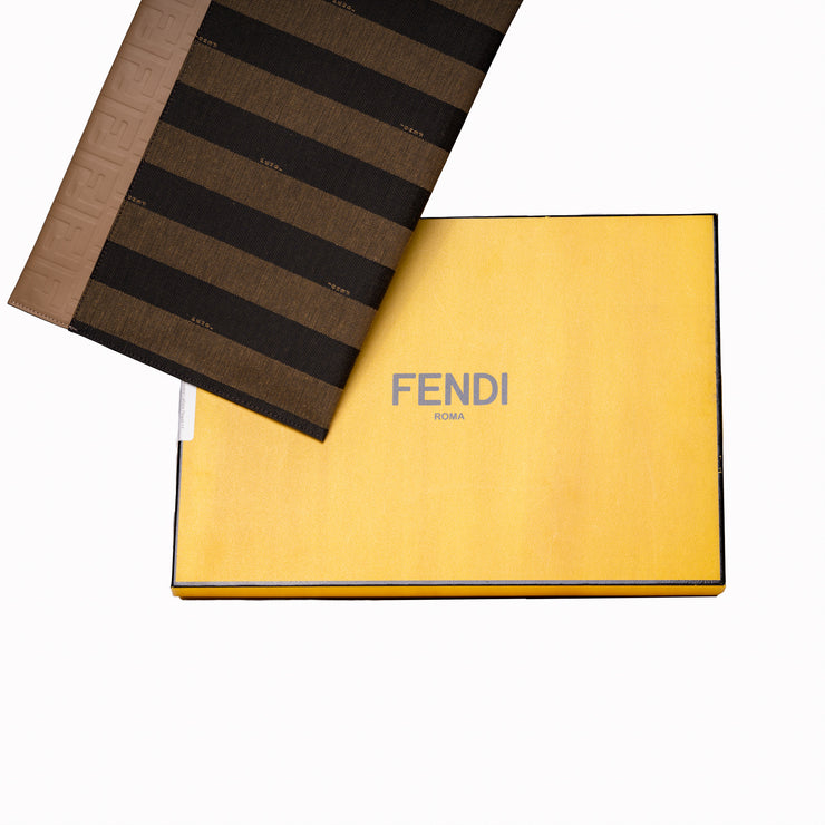 Fendi Jacquard, Calf Skin, Penguin FF Embossed Zip Flap Pouch in Tobacco