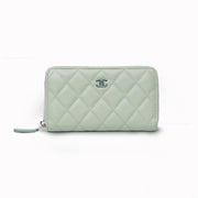 Chanel Caviar Quilted Small Zip Around Wallet, Light Green