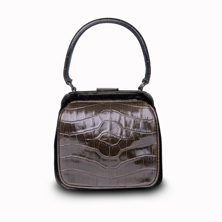 Prada Brown Alligator Embossed Leather with Velvet Mini Handbag