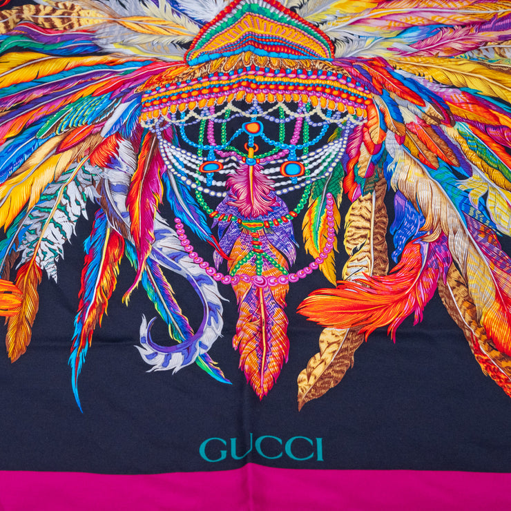 Gucci Silk Multicolored Feather Print Scarf