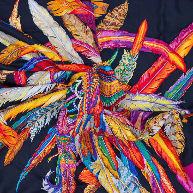 Gucci Silk Multicolored Feather Print Scarf