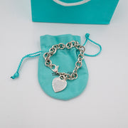 Tiffany Sterling Silver Link Bracelet with Heart Tag Charm