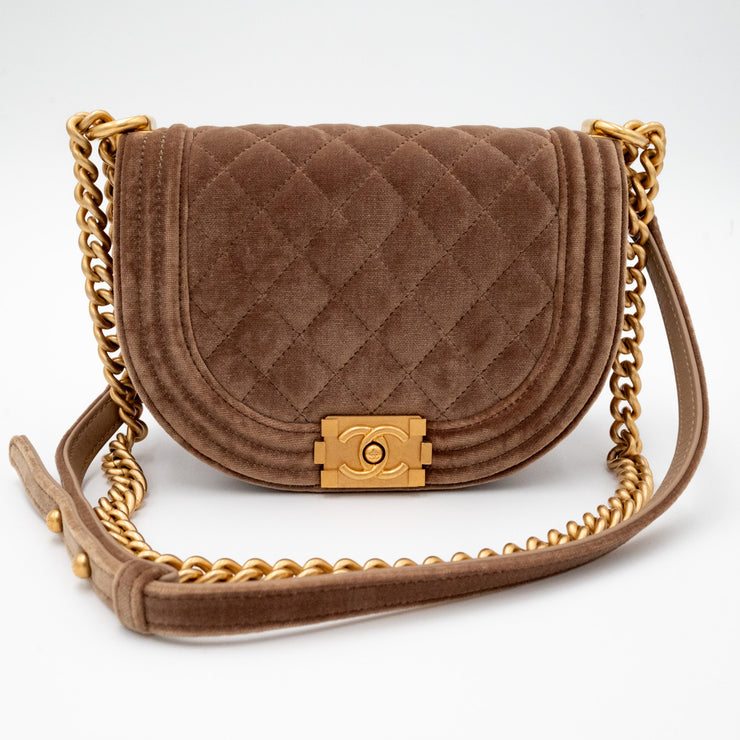 Chanel Mini Boy Messenger in Brown Velvet